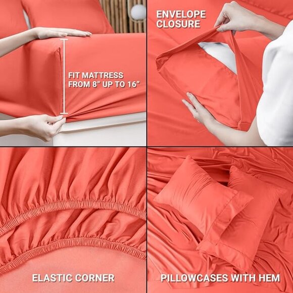 Utopia Bedding 4-Piece Microfiber Sheet Set – Twin Size, Soft Brushed & Cooling!-1143631